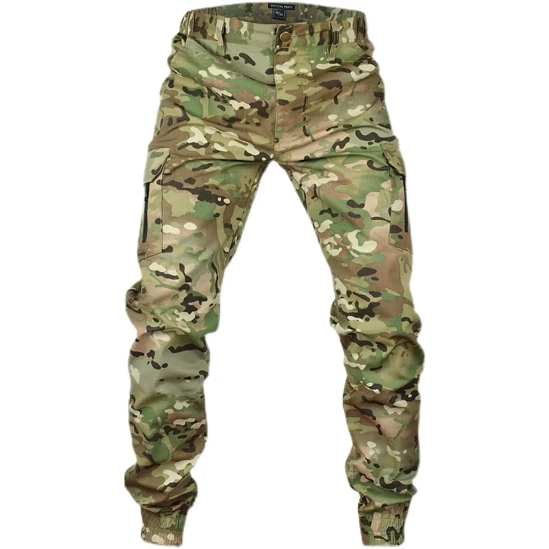 Pantalones tácticos de camuflaje para hombres, pantalones delgados de pies pequeños, pantalones de entrenamiento de fanáticos del ejército, pantalones Cargo con múltiples bolsas, delgados y transpirables - imagen 3
