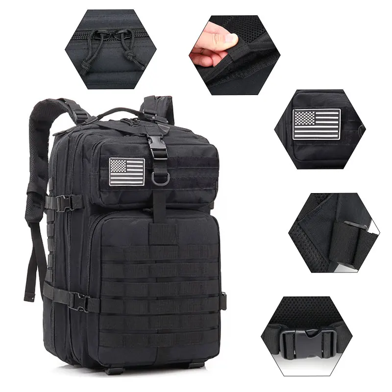 Mochilas tácticas para hombre de 50L, bolsas viaje al aire libre, paquete escolar 3P EDC Molle senderismo, bolsa caza - imagen 5