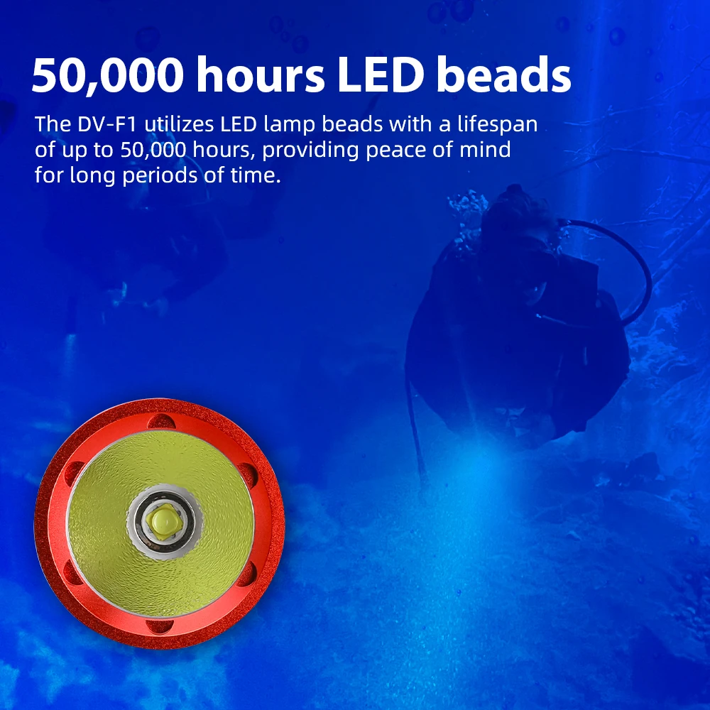 TrustFire-luz de buceo DV-F1, linterna LED de buceo recargable por Usb, 1350 lúmenes, 26650 baterías, profundidad de 50 metros, lámpara impermeable - imagen 5
