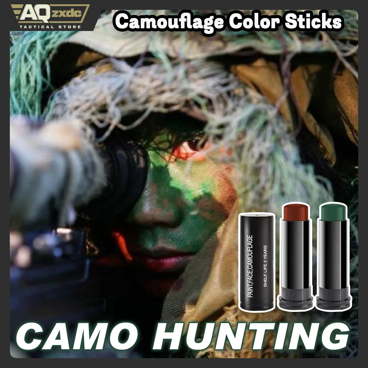 AQzxdc 3 palos de colores de camuflaje, para pintura facial, palos de maquillaje de camuflaje militar, para caza militar, deportes al aire libre