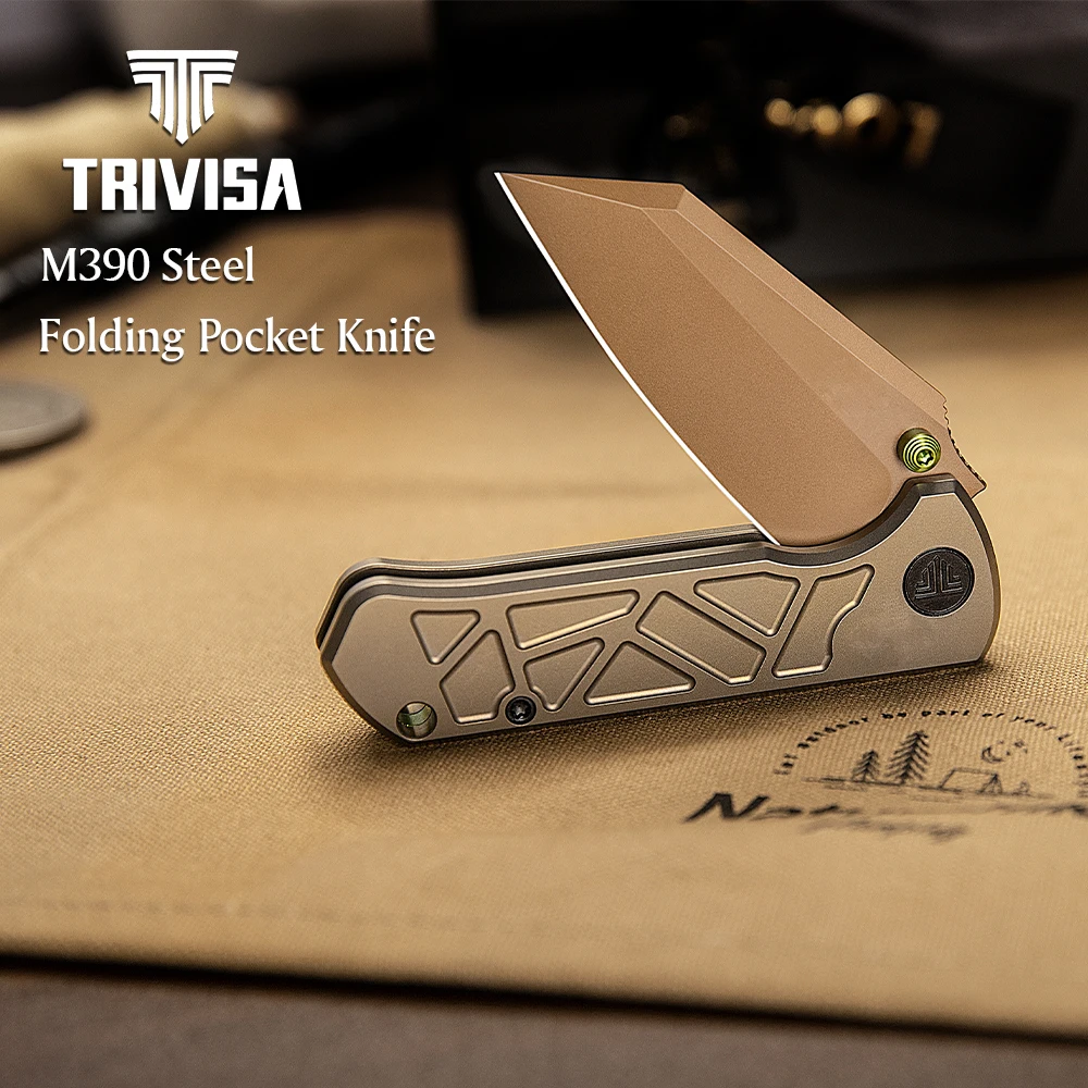 Cuchillo plegable TRIVISA Skarn M390, mango de titanio EDC