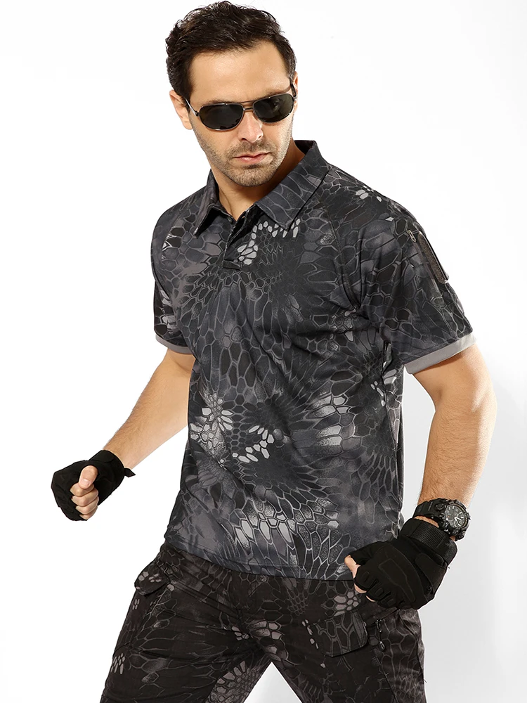 Camiseta táctica de secado rápido para hombre, camisa de ocio de camuflaje al aire libre, manga corta, Multicam, tela negra para senderismo, Airsoft, Verano - imagen 2