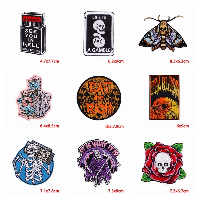 5 unids/lote parche Punk póker rosa/mariposa esqueleto parches bordados para pantalones vaqueros DIY parche de calavera planchar en parches para ropa - imagen 3