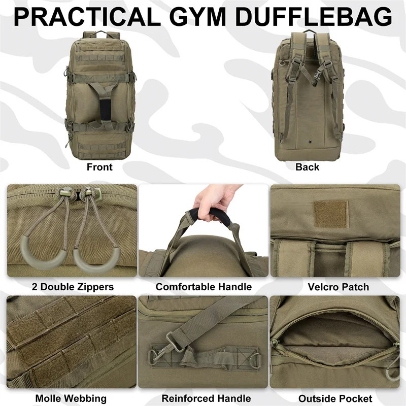 LQARMY 30L 45L 80L bolsa deportiva para gimnasio para hombre, mochila táctica impermeable, bolsas de viaje deportivas, mochilas Molle para acampar - imagen 5