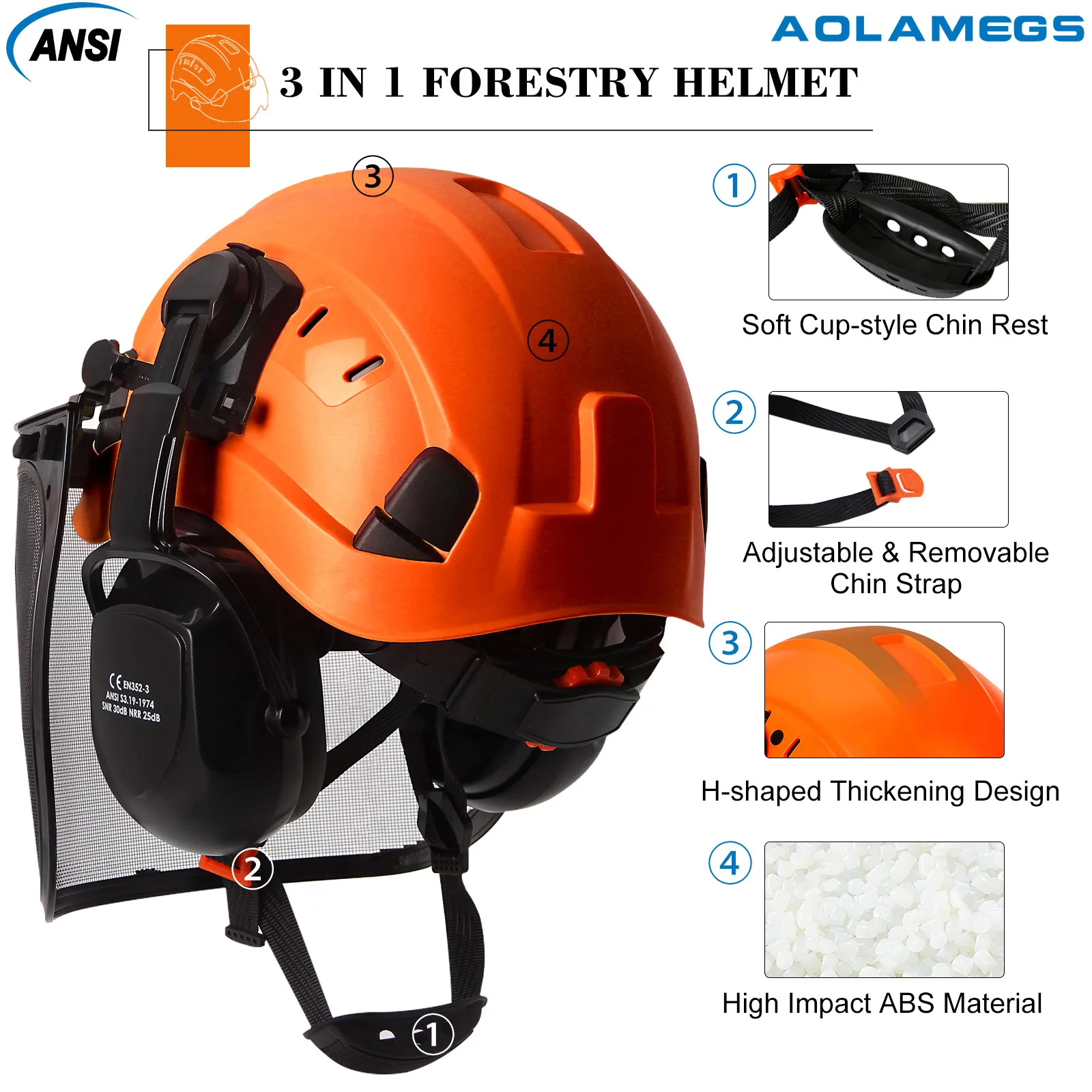 Casco de seguridad forestal Industrial, visera, orejeras, motosierra, arborist, sombrero duro, gafas CE ABS, trabajo de construcción, tapa dura - imagen 5