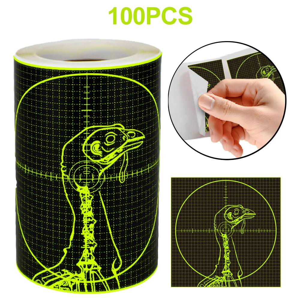 100 Uds. Pegatinas autoadhesivas para objetivo de tiro de 4x4 pulgadas, papel de destino reactivo para salpicaduras y salpicaduras para práctica de tiro