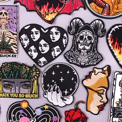 Parche para chaquetas y Jeans, bordado de calavera Punk, parches termoadhesivos para planchar en la ropa, bricolaje