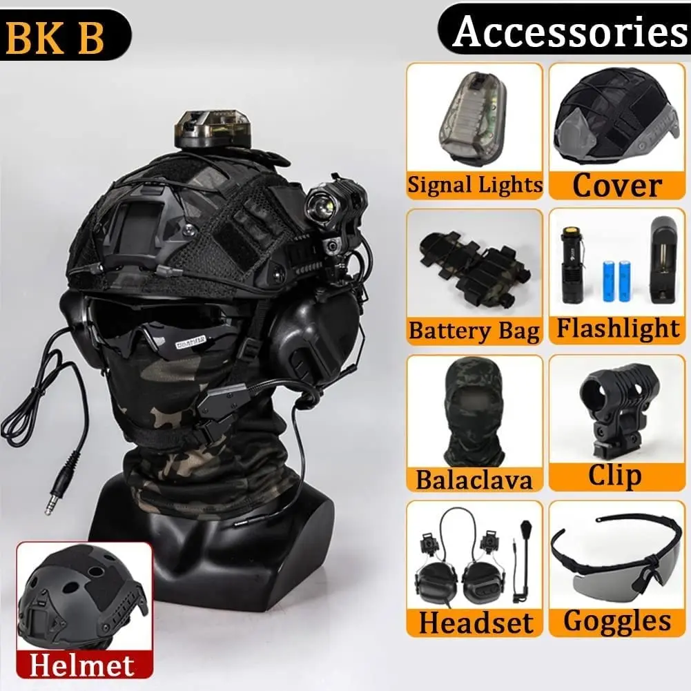 Juego de casco táctico con máscara protectora para exteriores, gafas de montaje NVG, linterna táctica para Airsoft, tiro de Paintball - imagen 2