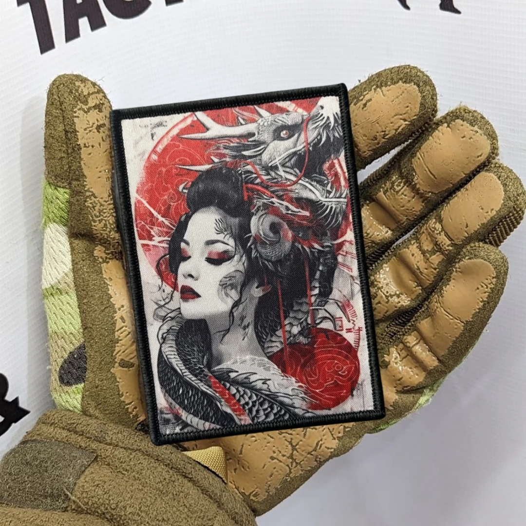 Parche Geisha Dragon Japón, insignia de moral táctica, emblema del ejército militar, pegatina para mochila, parches impresos con gancho para ropa - imagen 4