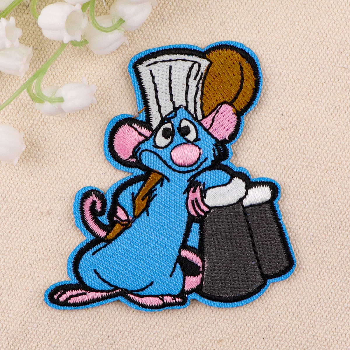 Parches bonitos de ratón y animales para ropa, Chef de dibujos animados, parches bordados para planchar para ropa, accesorio de apliques de rayas DIY - imagen 5
