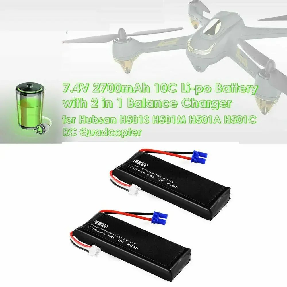 Batería li-po de 2700mAh y 7,4 V con cargador 2 en 1 para Hubsan H501S H501A H501M H501C X4 recambios de drones cuadricóptero RC H501S-14 - imagen 5