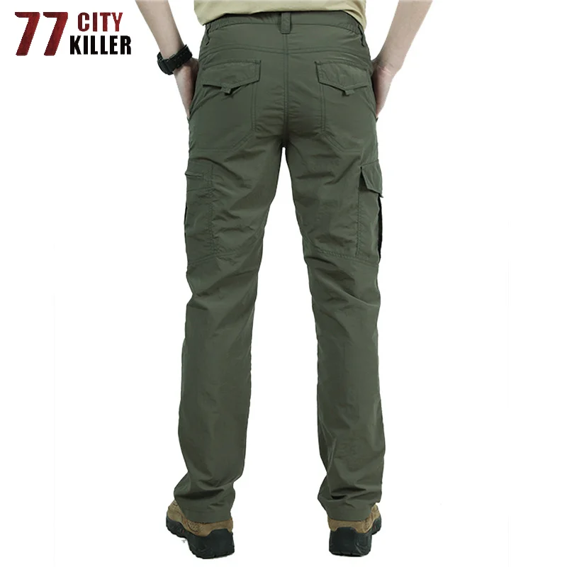Pantalones tácticos militares transpirables para hombre, pantalones sueltos de secado rápido, pantalones deportivos casuales con múltiples bolsillos y cintura elástica, Verano - imagen 5