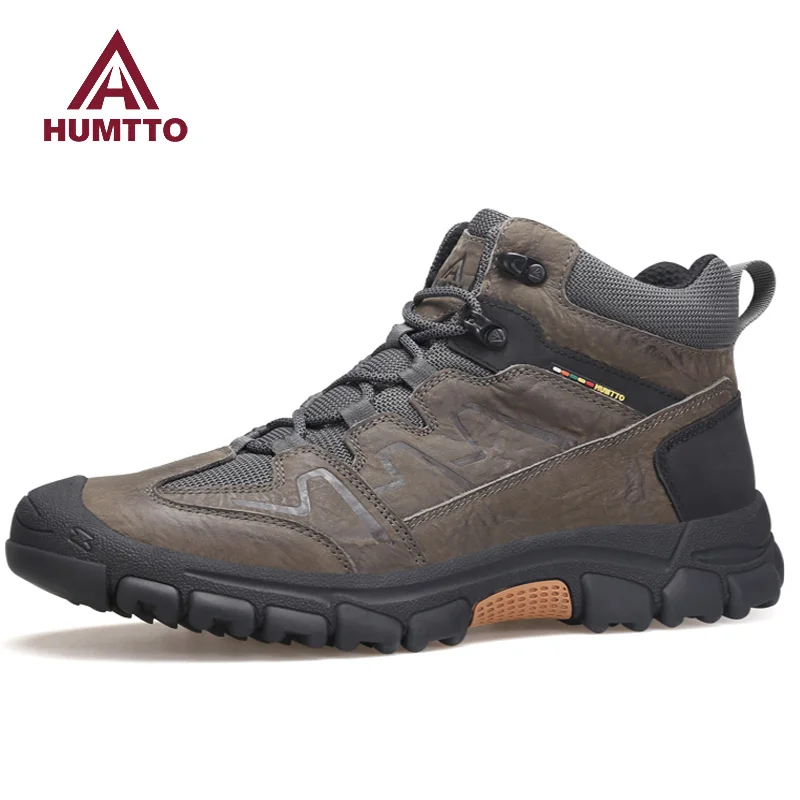 HUMTTO-zapatos de senderismo al aire libre de piel de vaca, botas de invierno para hombre, botas tácticas de escalada impermeables, zapatillas de trekking, zapatos de nieve de felpa - imagen 2