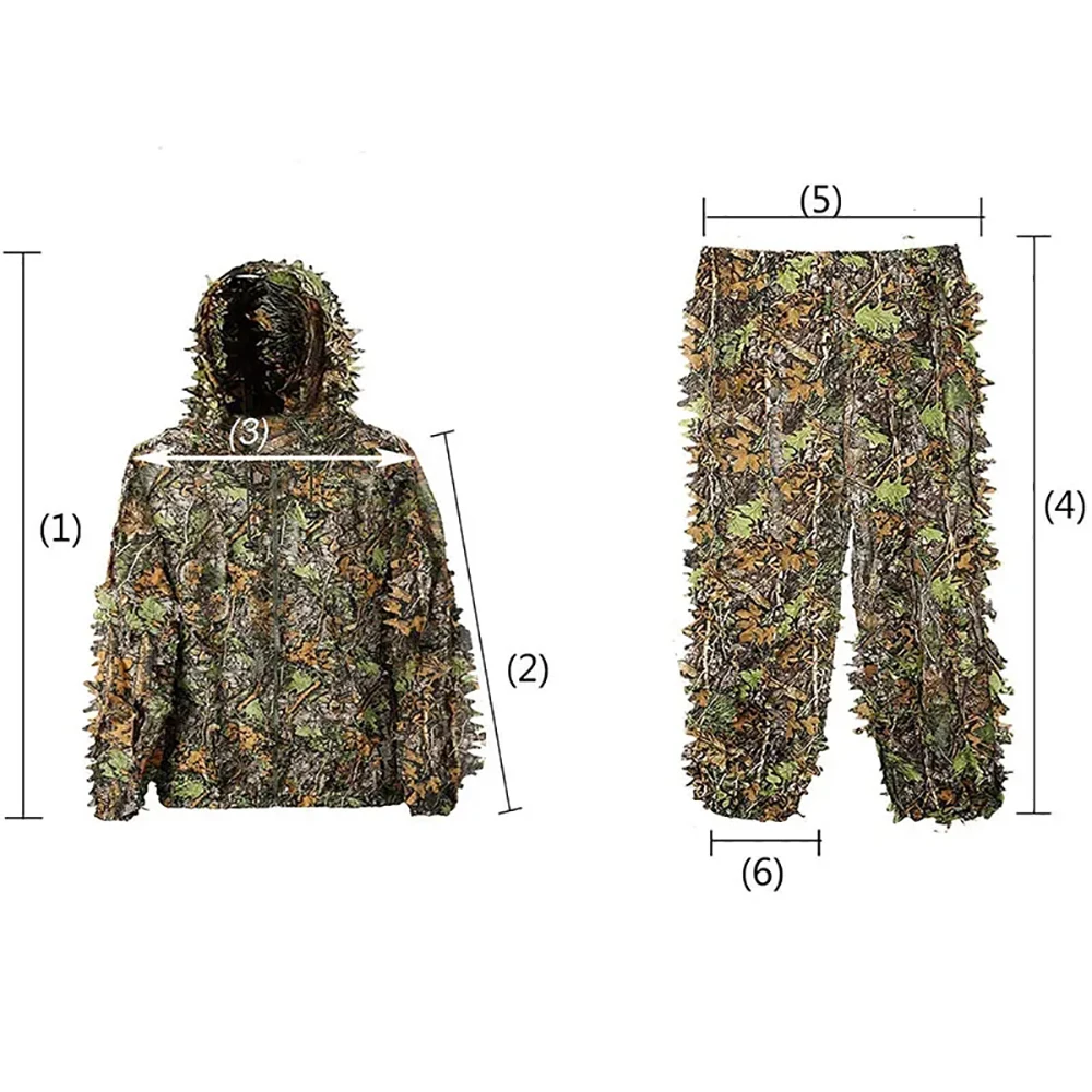Conjunto de traje Ghillie de camuflaje biónico con hojas 3D para exteriores, pantalones, chaqueta con capucha, ropa de jungla para caza, tiro con arco, observación de aves y senderismo - imagen 4