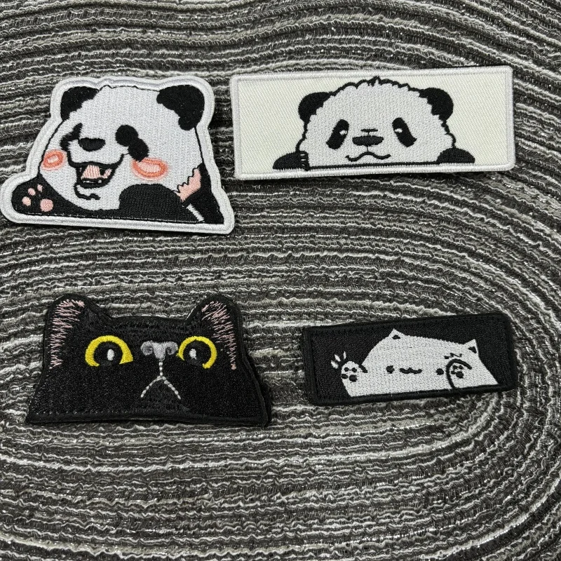 Parche bordado con gancho y bucle para gatos, insignia reflectante de expresión de moral, Panda lindo, parches tácticos en la ropa - imagen 3