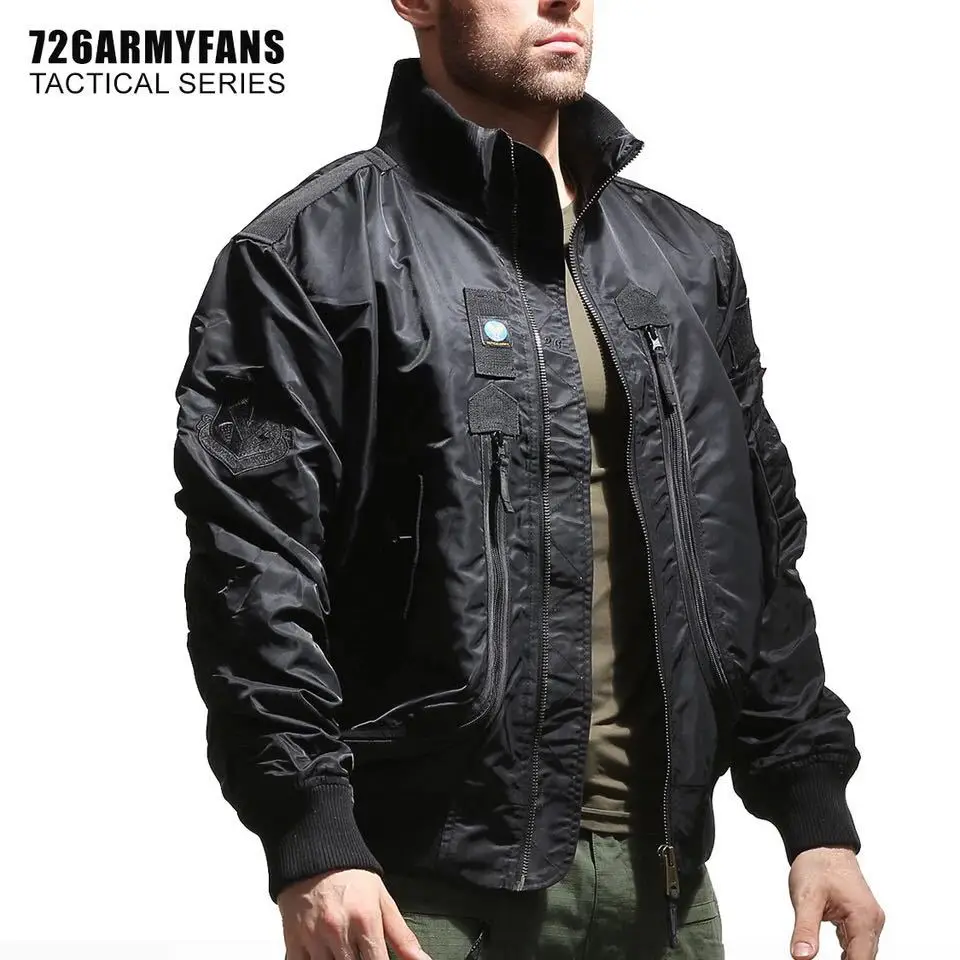 Chaqueta Bomber MA1 de alta calidad para hombre, abrigo liso con múltiples bolsillos y cuello levantado, chaquetas de béisbol, ropa para hombre, abrigos informales A5F726 - imagen 4