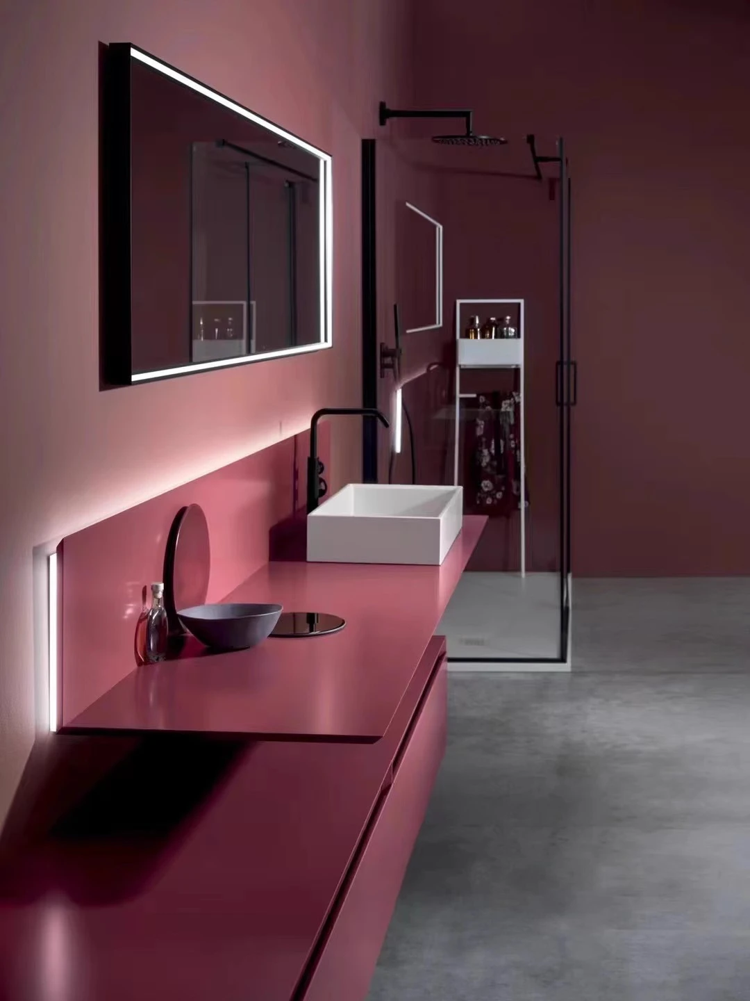 Armario de baño de roble moderno Simple, combinación de lavabo de baño, lavabo de encimera de madera maciza rosa, armario colgante inteligente - imagen 3