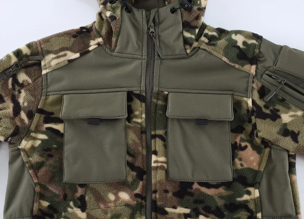Conjunto táctico con capucha para hombre, chaqueta gruesa y cálida con múltiples bolsillos, pantalón de carga recto, traje militar impermeable para exteriores, Invierno - imagen 5