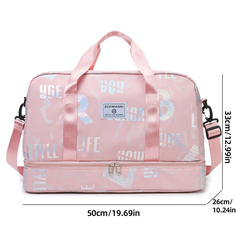 Bolso de hombro tipo bandolera para deportes de gimnasio, compartimento para zapatos, viaje al aire libre, fin de semana, bolso de mano para viaje con separación en seco y húmedo - imagen 3