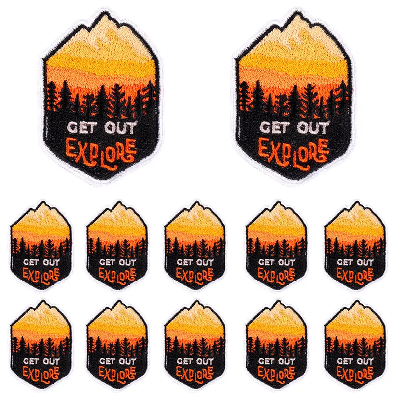 Parche bordado de Camping de montaña, apliques de costura DIY, parches termoadhesivos para ropa, 10 unids/lote - imagen 5