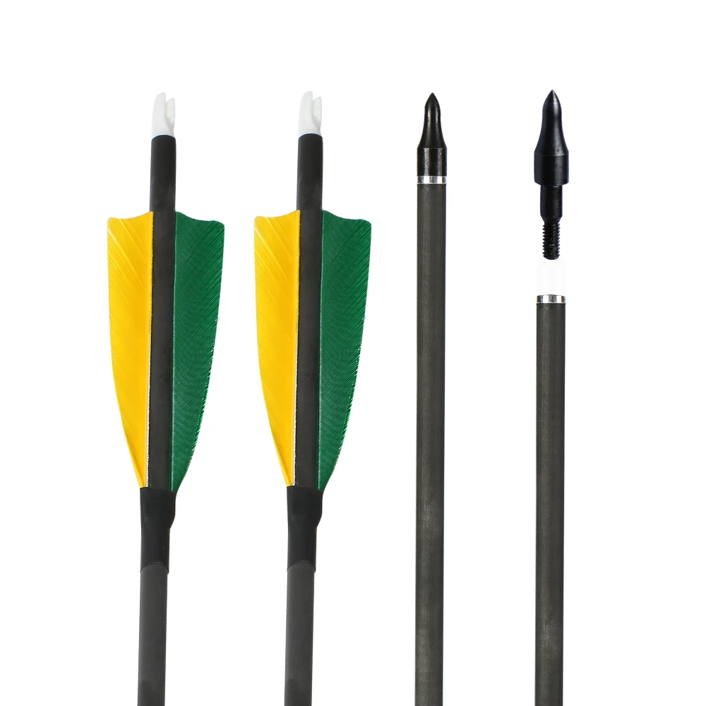Flechas de carbono de 32 pulgadas para práctica de caza, Columna Vertebral con plumas reales de 4 pulgadas, puntas extraíbles para arco compuesto y recurvo, 400 - imagen 4