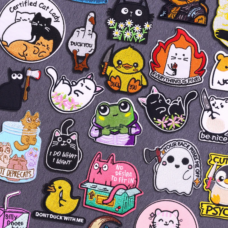 Apliques de animales bonitos, parches para planchar DIY en ropa, parches bordados de gato/rana de dibujos animados para pegatinas de ropa, insignias fusibles