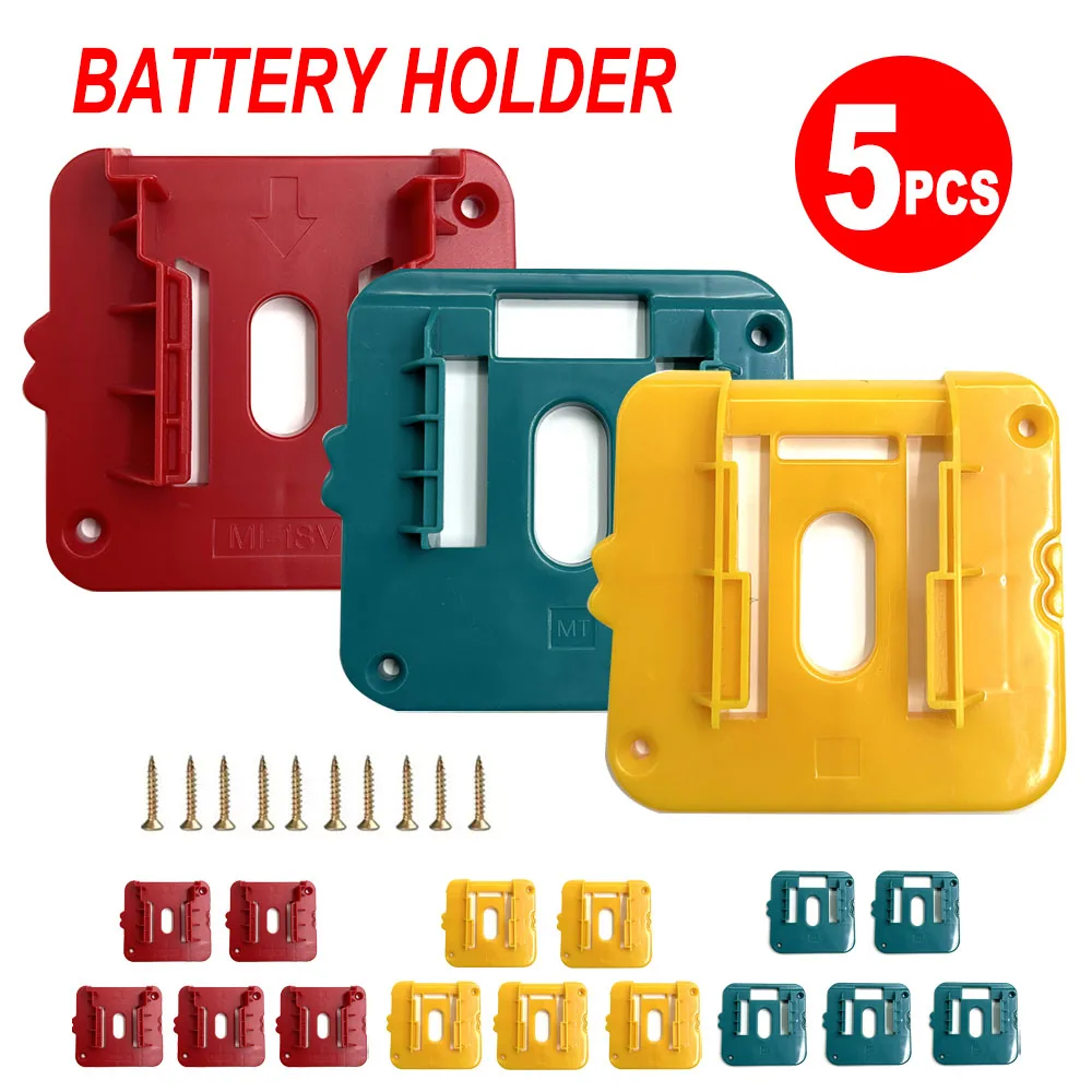 Paquete de 5 soportes para estante de almacenamiento de batería para Dewalt/Makita/Milwaukee, batería de iones de litio de 14,4 V y 18V, soporte de herramientas de montaje en pared