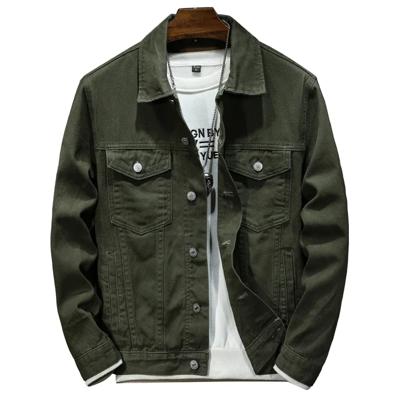 Chaqueta vaquera hombre clásica vintage verde militar urbana informal - imagen 2