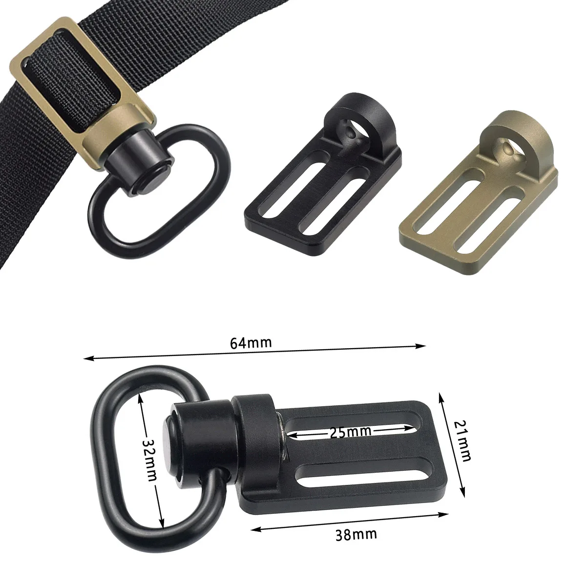 Eslingas tácticas RSA GBB QD, anillo giratorio, adaptador de perno MLOK, riel de 20mm, Rifle Airsoft, hebilla de caza, accesorios de Clip AR15 AK47 - imagen 5