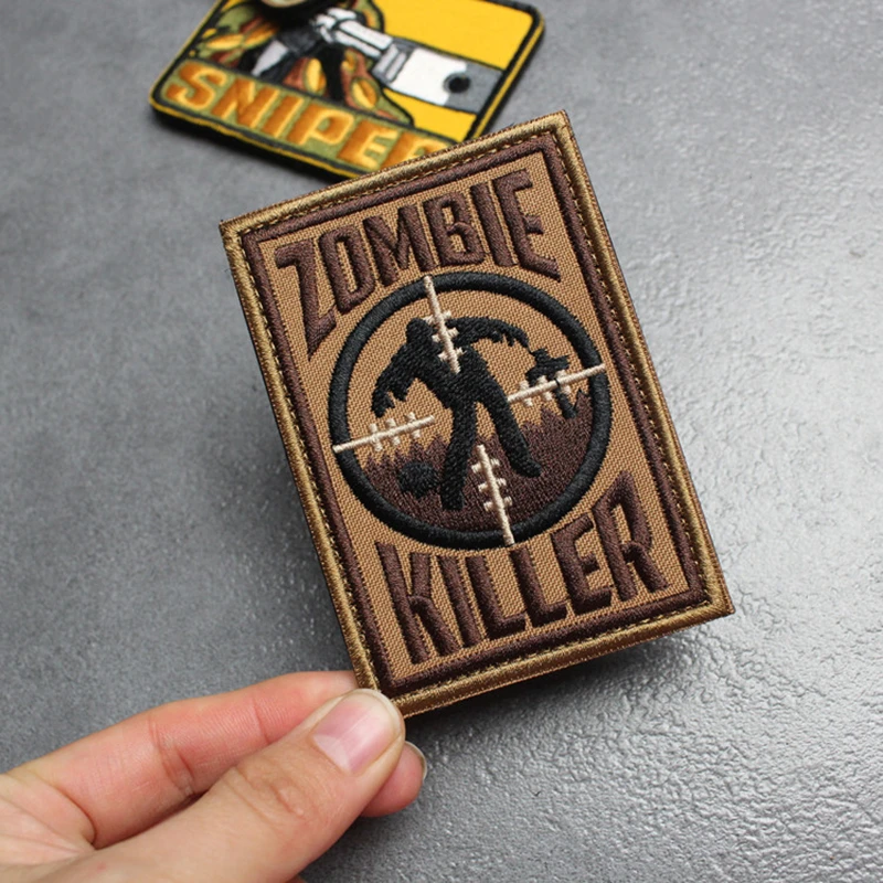 Parche bordado para ropa, mochila, decoración, pistola láser, insignia táctica de tiro, objetivo de francotirador, Killer Zombie - imagen 5