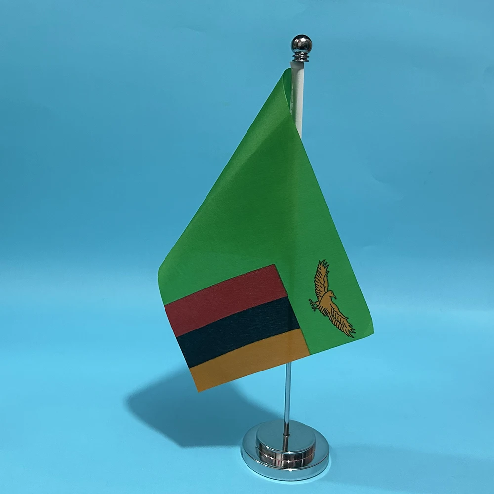 BANDERA DE SKY Bandera de escritorio de oficina Bandera de Zambia 14x21 cm Estantería de adornos de escritorio de poliéster Banderas nacionales de la República de Zambia - imagen 4