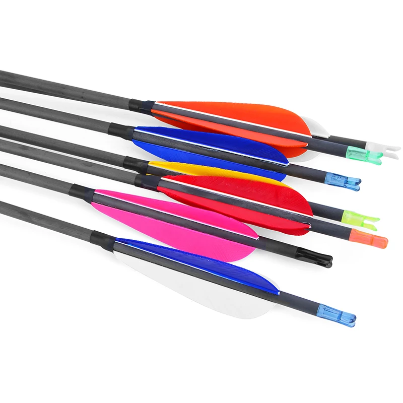 Flechas de carbono puro SP 31,5 de 6/12 piezas, arco recurvo de pluma de pavo, tiro con arco compuesto, objetivo de tiro de caza, 600" - imagen 2