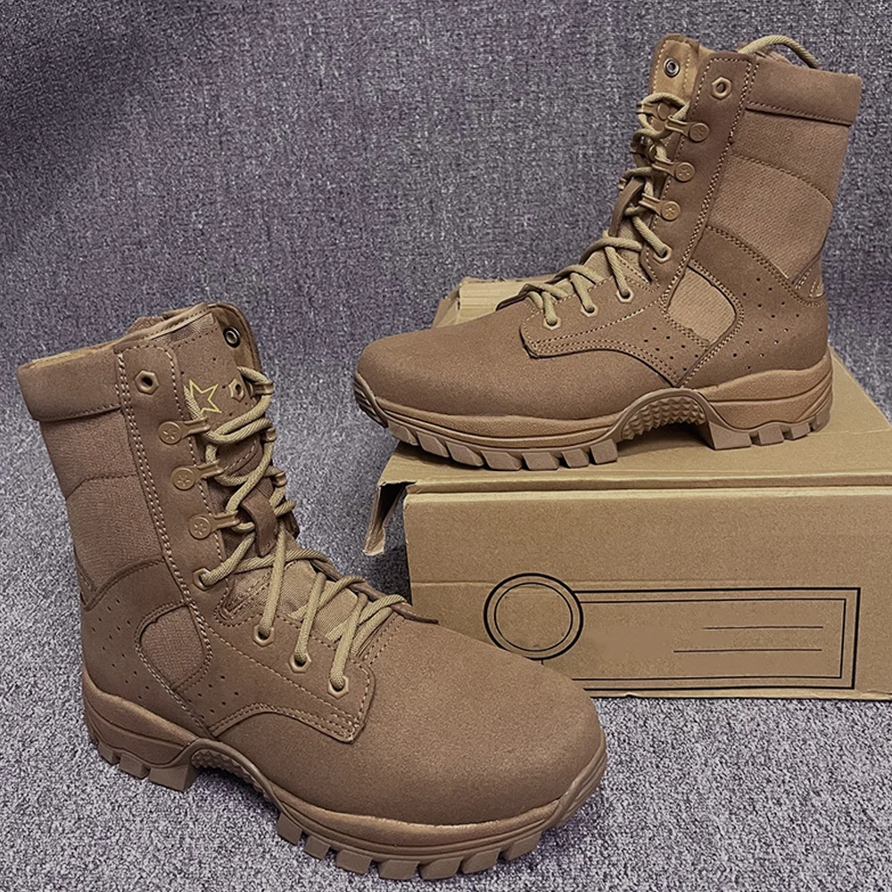 Botas de paracachos, botas de entrenamiento, aislamiento térmico táctico para hombre, botas de senderismo tácticas de succión de agua antideslizantes de cuero vacuno retro - imagen 4