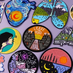 Parches bordados para planchar para acampar y senderismo, pegatinas para ropa, parche de paisaje en tela, insignias para ropa, parches termoadhesivos