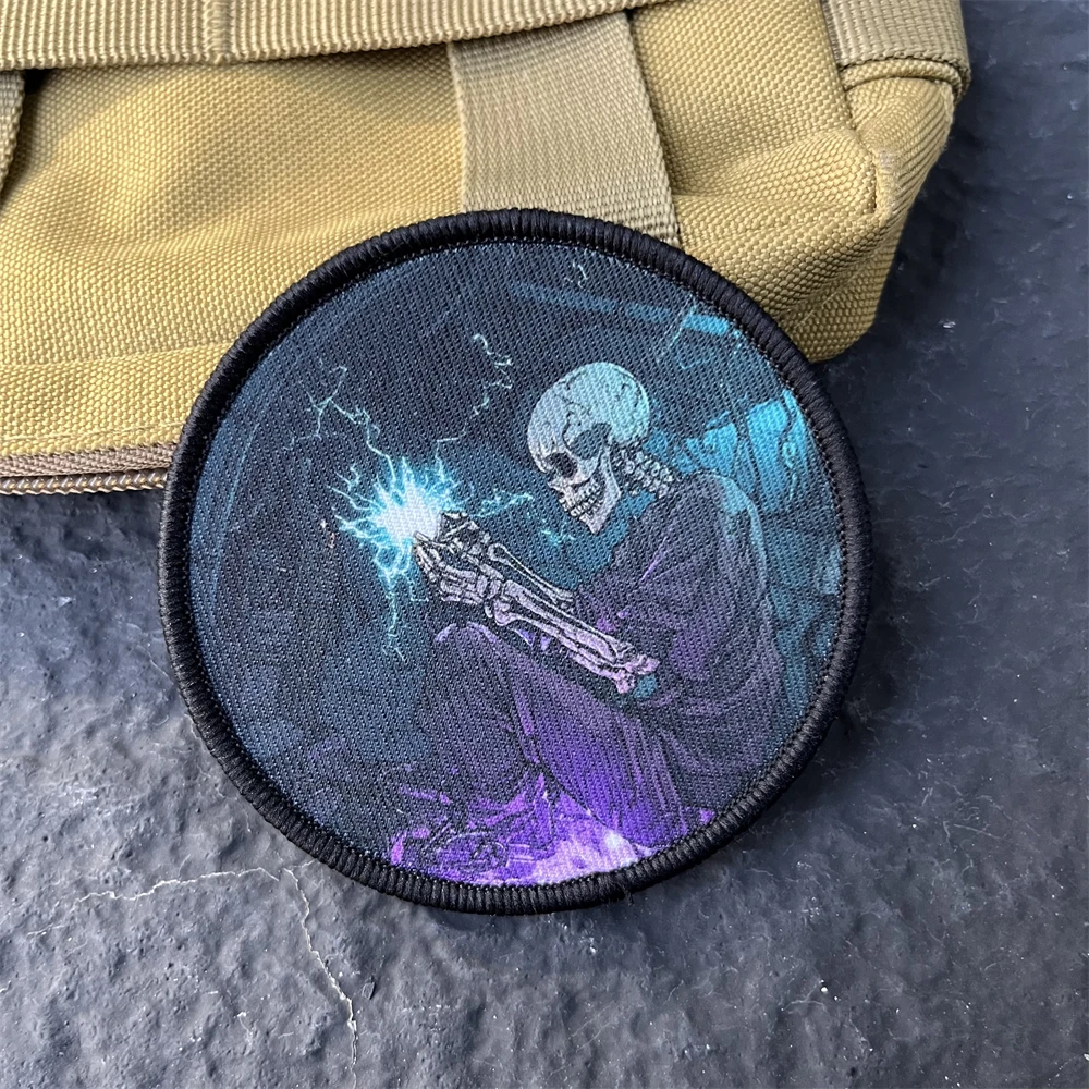 Insignia de moral táctica de soldador de esqueleto, parches de gancho y bucle impresos de caballero de guerra para pegatina de mochila - imagen 2