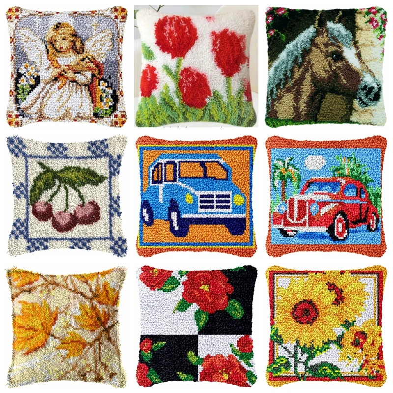 DIY Ángel de dibujos animados punto de cruz pestillo gancho almohada Kit alfombra Floral bordado Smyrna botones nudo almohada paquete decoración del hogar regalo - imagen 2