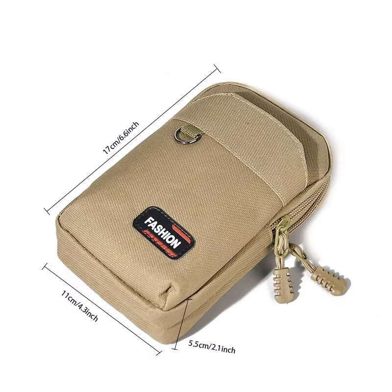 DIZETION, cintura militar para exteriores de doble capa, bolsa para teléfono para hombre, bolsa de cintura táctica para acampar y cazar, bolsa táctica caqui para exteriores - imagen 3