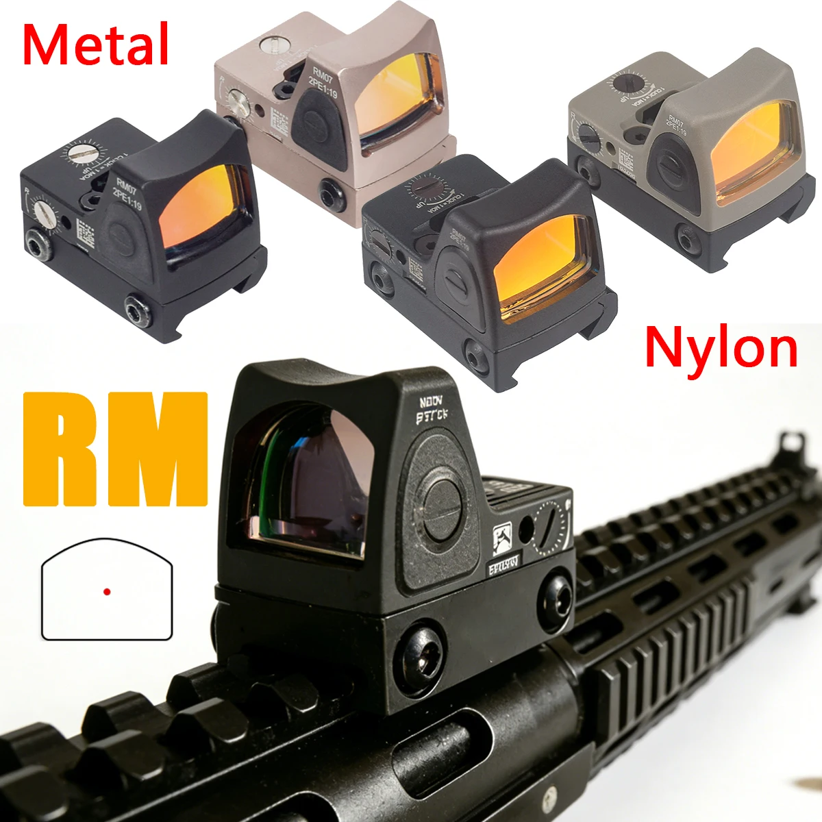 Mira réflex táctica de Metal/Nylon RM Red Dot, mira óptica de puntería ajustable para pistola de riel Glock 17 de 20mm Airsoft - imagen 2
