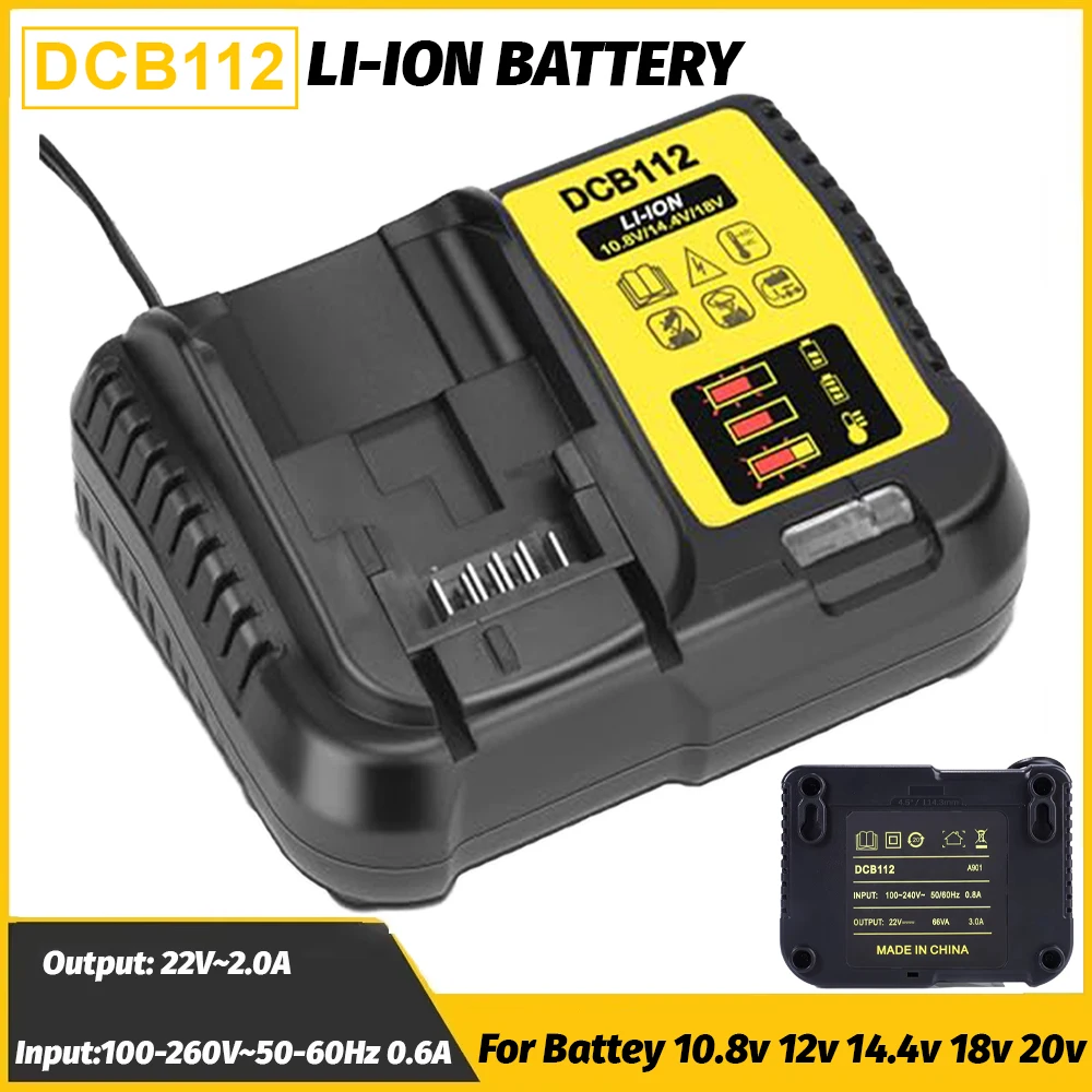 Cargador de batería de iones de litio DCB112 para DeWalt 10,8 V 12V 14,4 V 18V 20V 2A cargador de batería de litio para batería de herramientas eléctricas