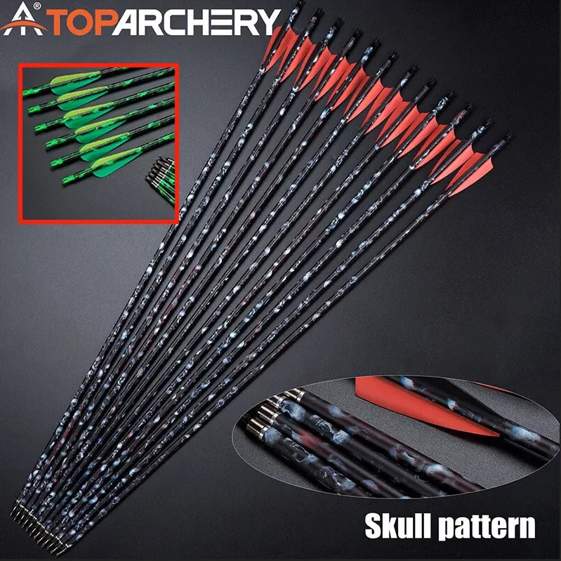 TOPARCHERY 6 uds 12 24 31 pulgadas flechas de carbono de camuflaje columna vertebral 500 para arco recurvo compuesto flechas de caza de arco largo - imagen 2