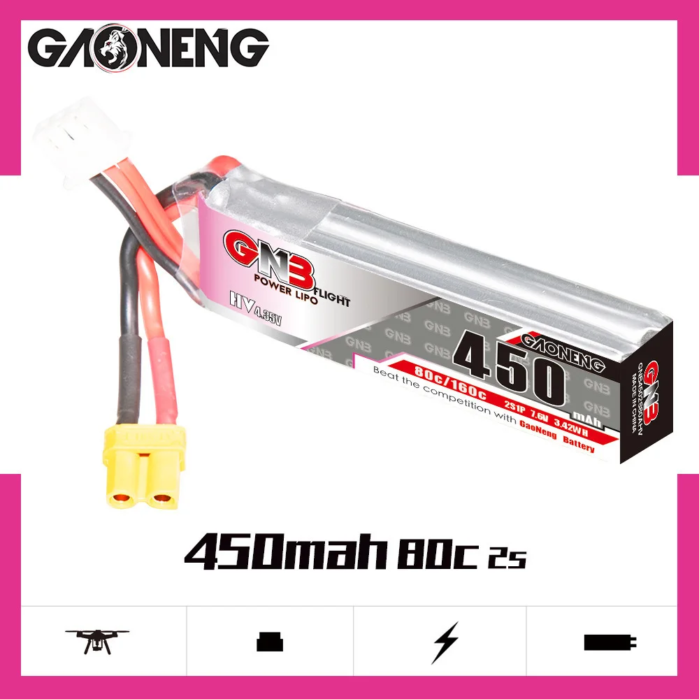 GNB 2S 7,6 V 450mAh 80C/160C HV Lipo batería + cargador con XT30 para Dron de carreras FPV Quadcopter piezas de helicóptero batería de 7,6 V - imagen 2