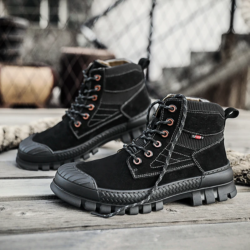 HIKEUP-Botas Martin para hombre, zapatillas de deporte al aire libre, zapatos transpirables para caminar por sendero, senderismo, deportes tácticos, zapatos de cuero de vaca - imagen 4