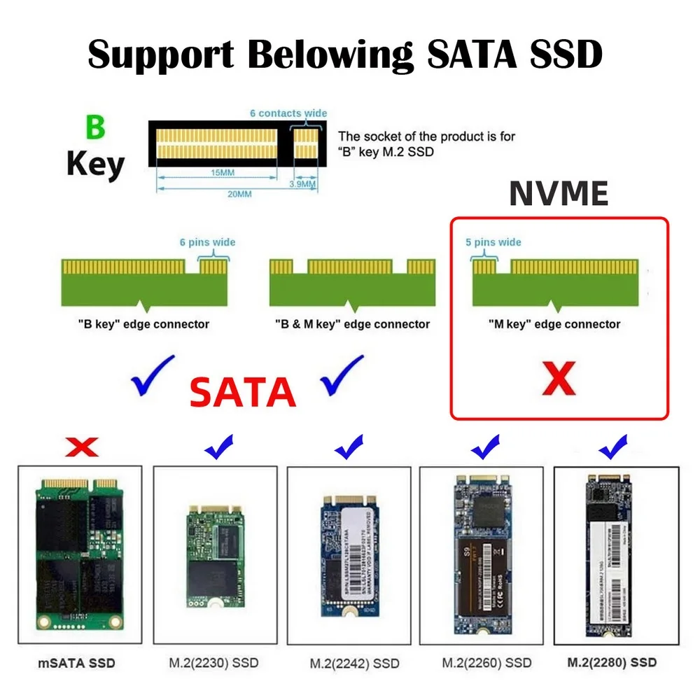 Adaptador de escritorio de placa base, convertidor de tarjeta SSD JMB582 2280 Dual SATA NGFF Key B + M SSD a PCI-E 1x - imagen 5