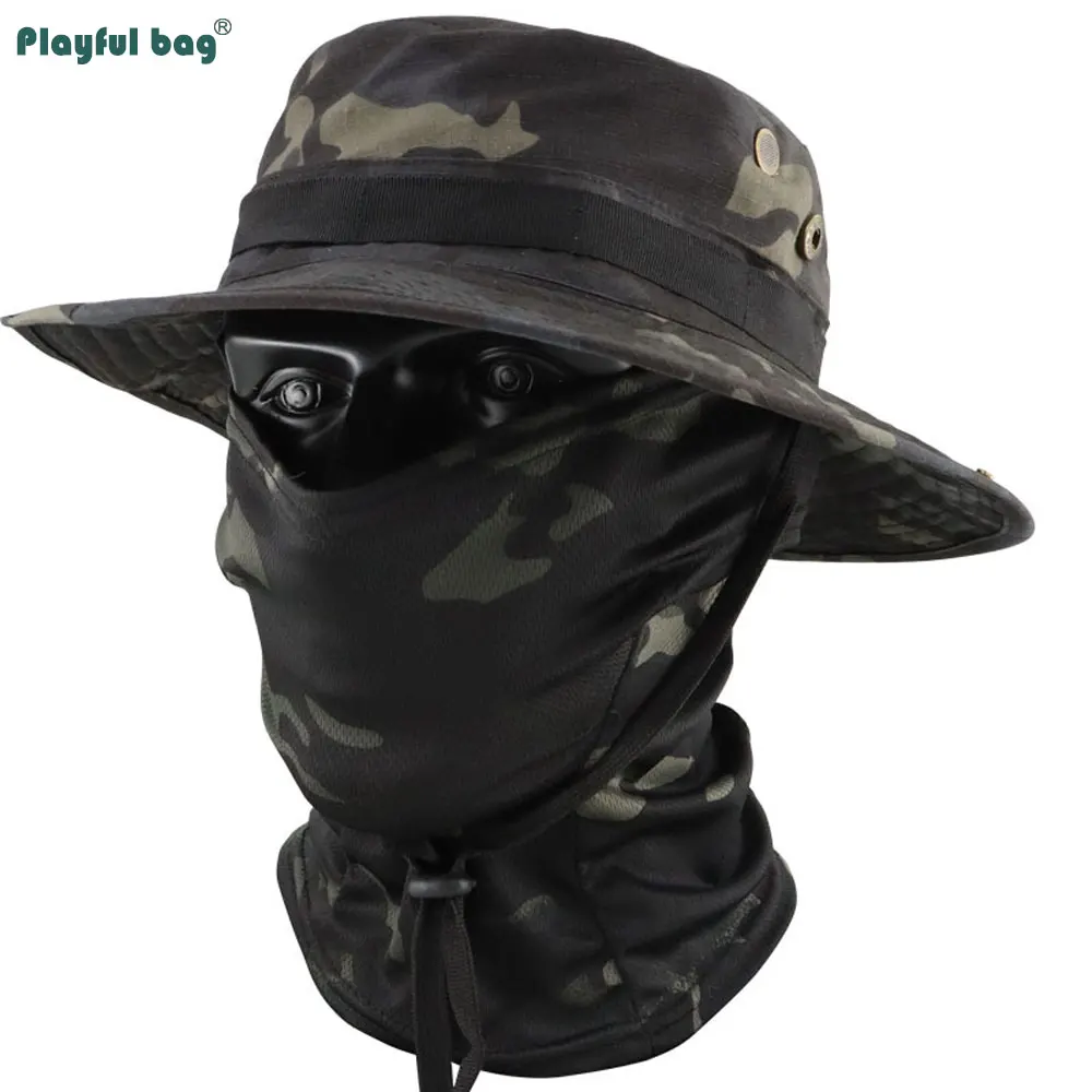 Gorro Bonnie táctico de camuflaje y gorro de malla, conjunto versátil para pesca al aire libre, sombrero de ala redonda, protección solar, transpirable NA88 - imagen 4
