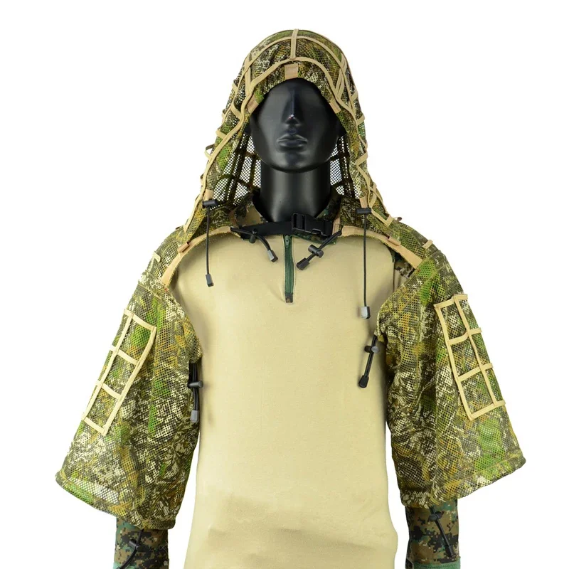 Traje Airsoft Ghillie táctico francotirador tiro malla Ghillie chal abrigo caza Ripstop 3D camuflaje Ghillie traje Viper Hood - imagen 5