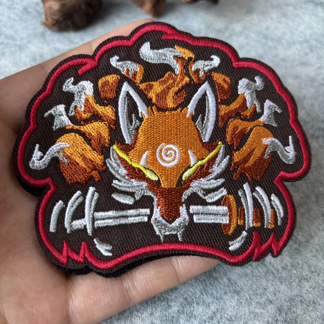 KURAMA con espada parche bordado táctico parches morales de zorro mochila engranaje gancho y bucle brazalete insignia de moral militar pegatinas - imagen 4