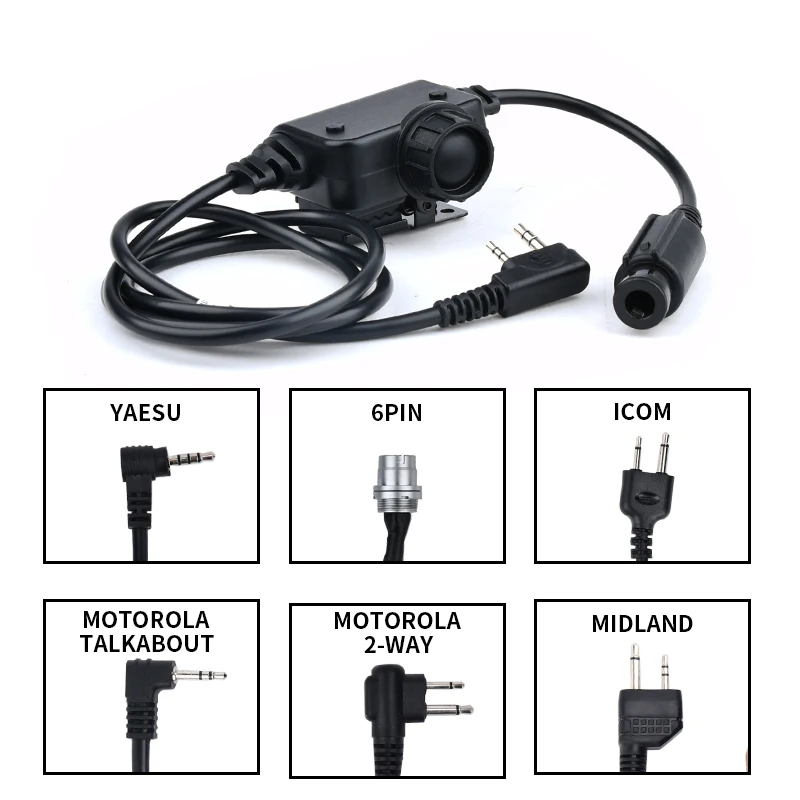 Adaptador RAC PTT versión militar WST TAC-SKY auriculares de caza Baofeng Kenwood 7,0mm enchufe accesorios de auriculares tácticos - imagen 5