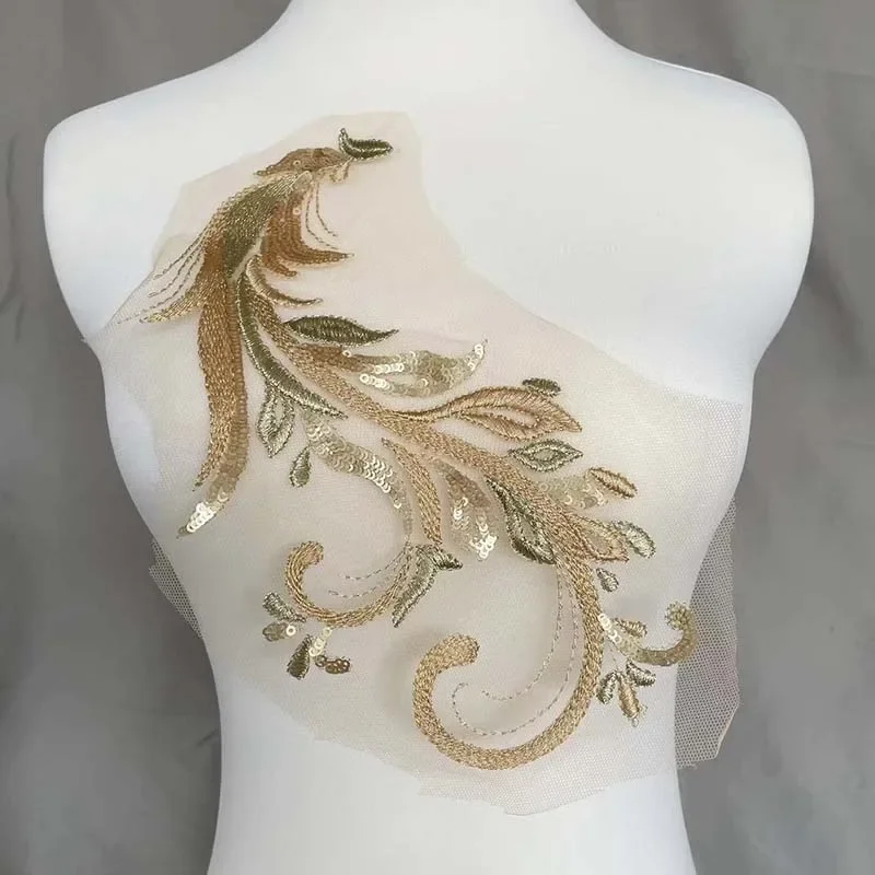 1 par/25*14CM apliques de lentejuelas de flores 3d parches de costura bordados de encaje, adornos y apliques para ropa, vestido, falda de noche - imagen 3