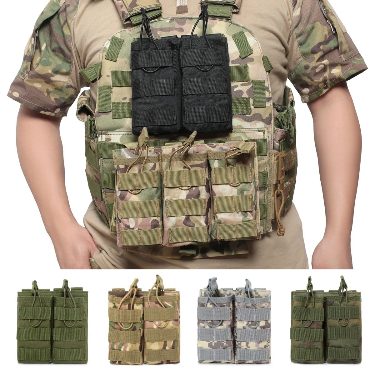 Bolsas dobles para revistas de 7,62/5,56mm, bolsa táctica Molle AK AR M4 AR15 para Rifle Airsoft Paintball Mag, accesorios para chaleco de caza