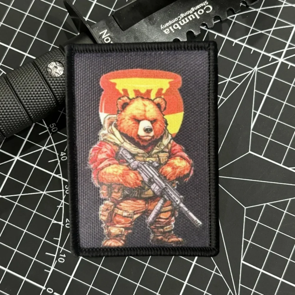 Parche impreso de moral de oso automático, insignia militar táctica divertida, brazalete, gancho y bucle, pegatinas para mochila - imagen 5